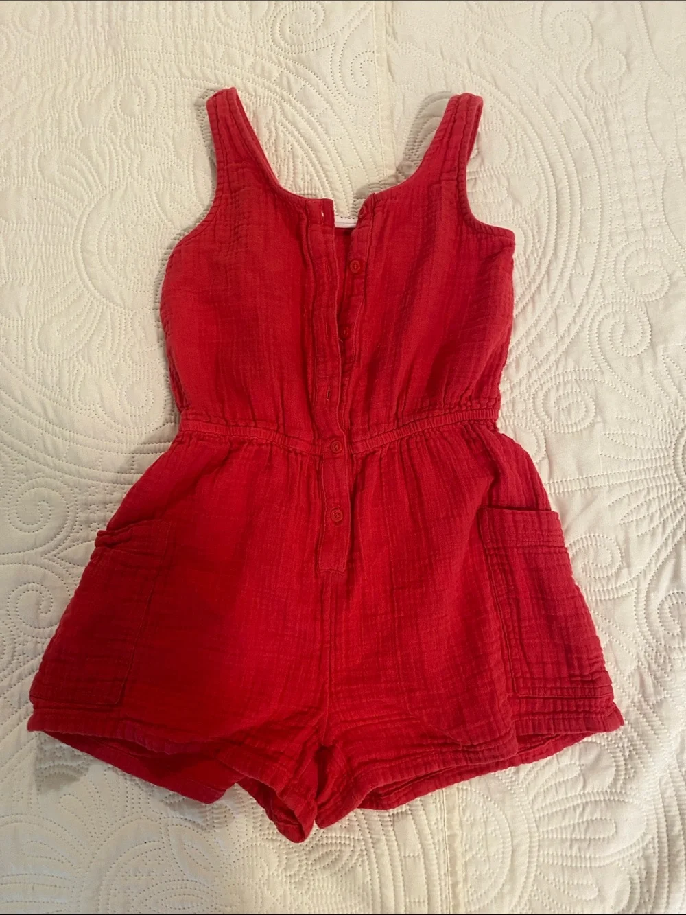GAP Red Girls' Button-Front Cotton Romper